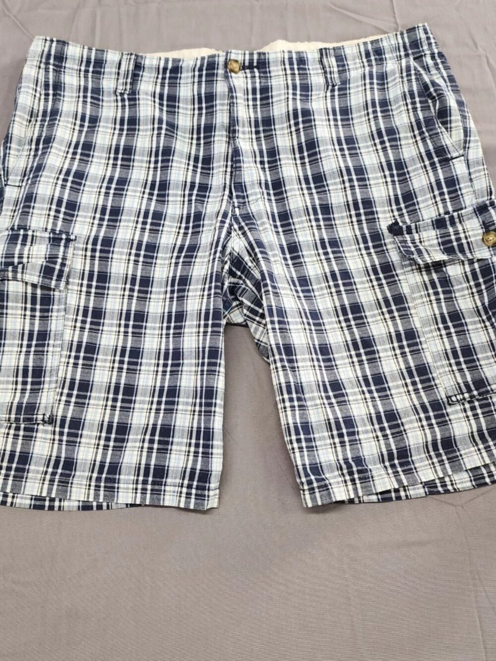 National Outfitters Mens Size 38 Blue Plaid Cargo Shorts Cotton 10 Inseam